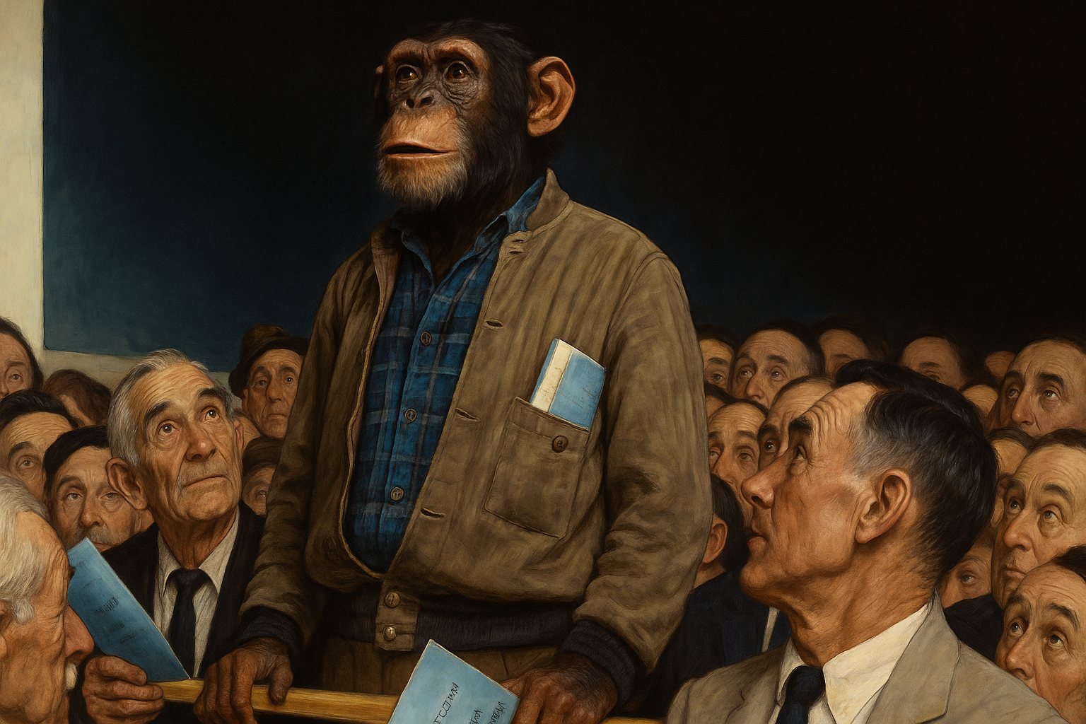 Chimp at podium
